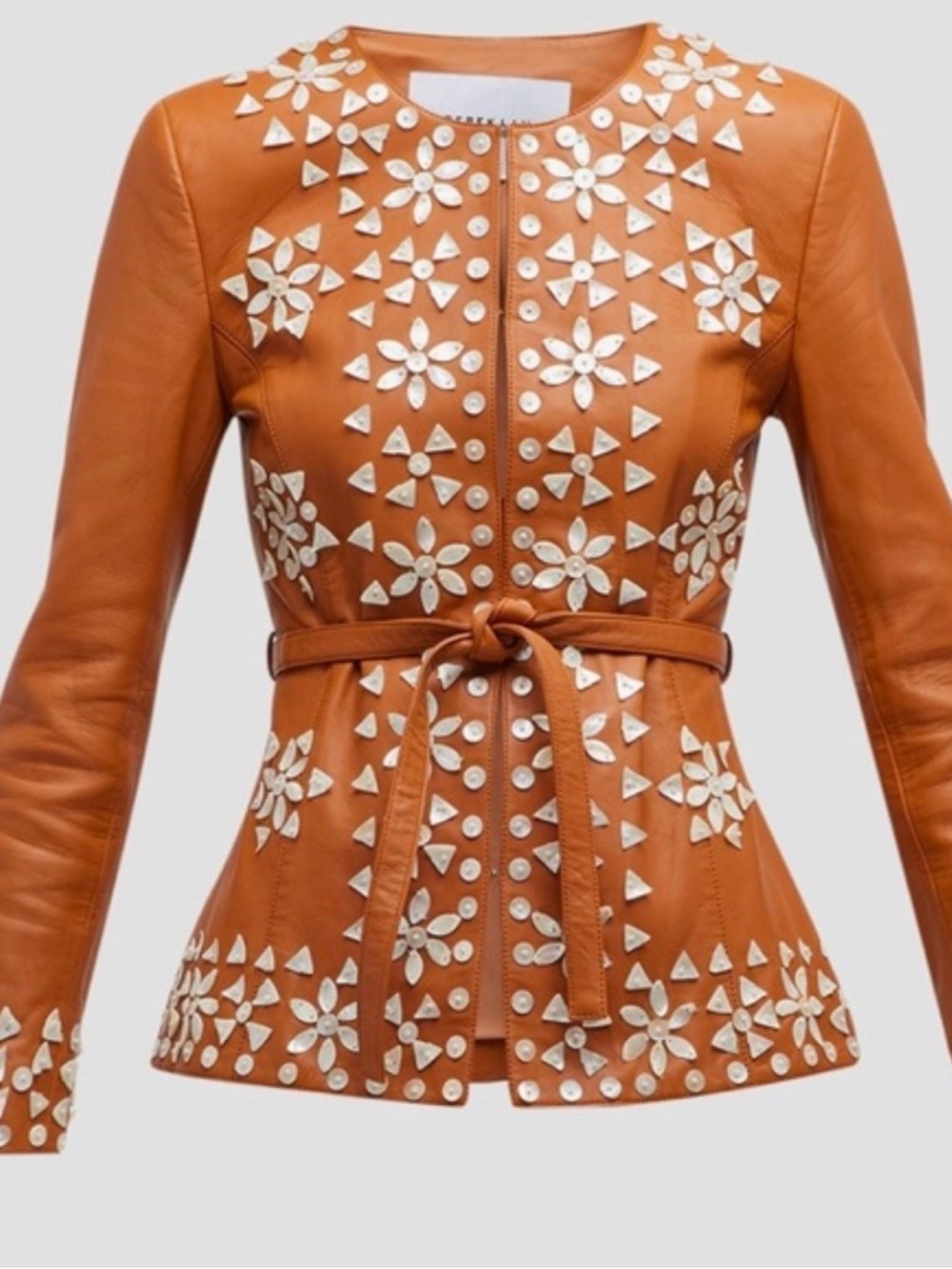 Derek Lam 10 Crosby Leather Shell Embellished Jacket Brown Belted NWOT